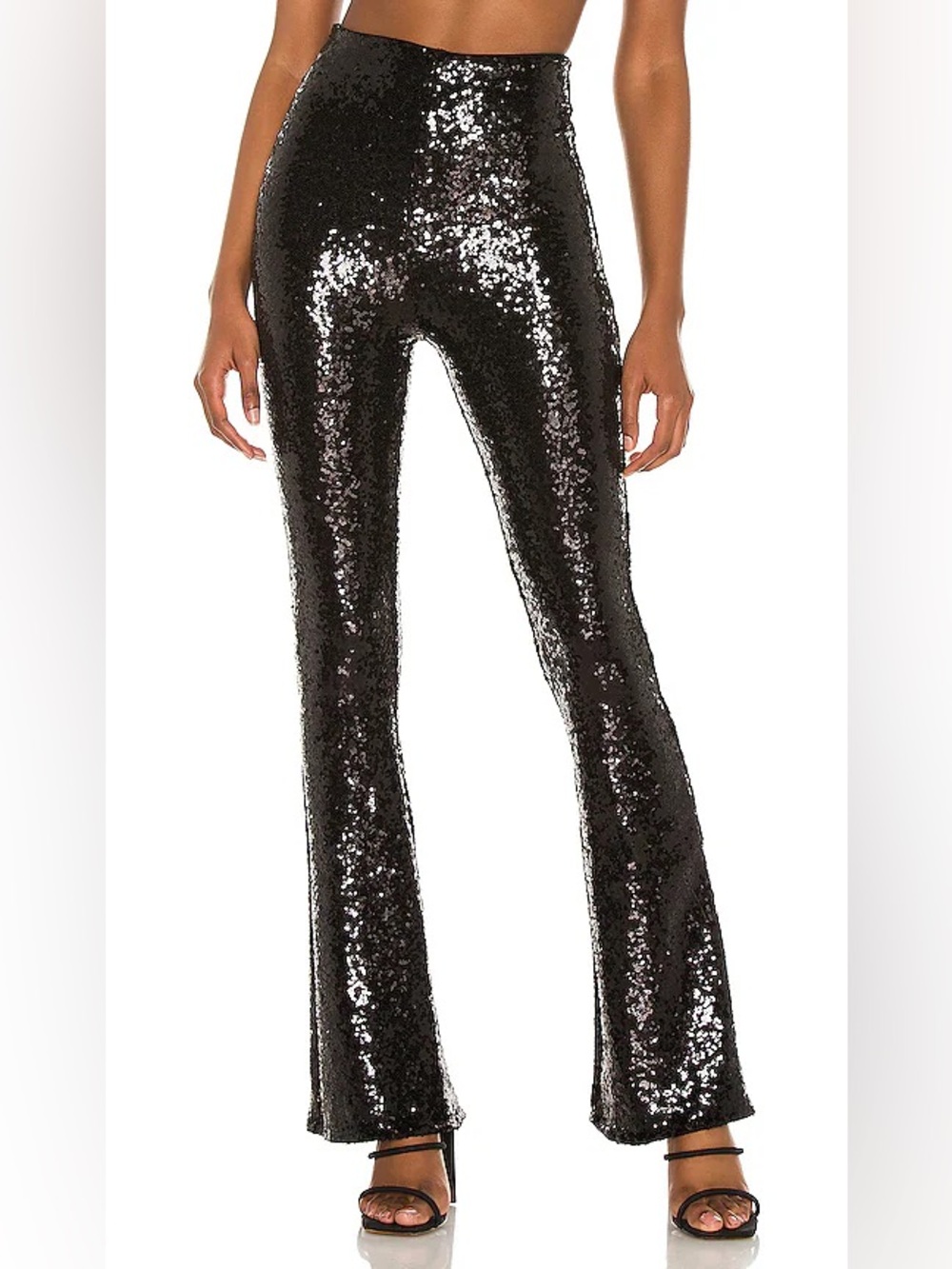 Commando Sequin Flare Pants XS Black Satin‎ Tuxedo Stripe Disco Glam